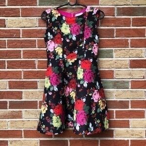 🌷 Baker by Ted Baker Juniors 14 Floral Black Pink Multicolor Skater Mini Dress